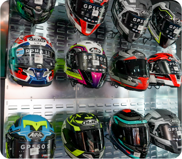 Track day helmets, 12 helmets in total