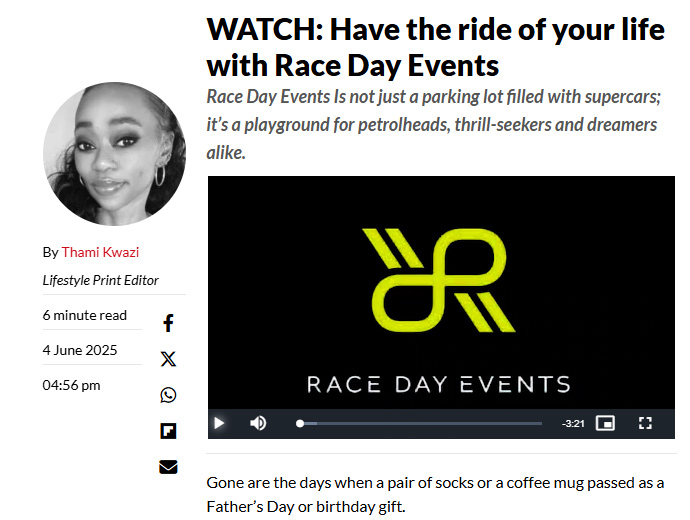 THE CITIZEN: Have the ride of your life with Race Day Events" by Thami Kwazi